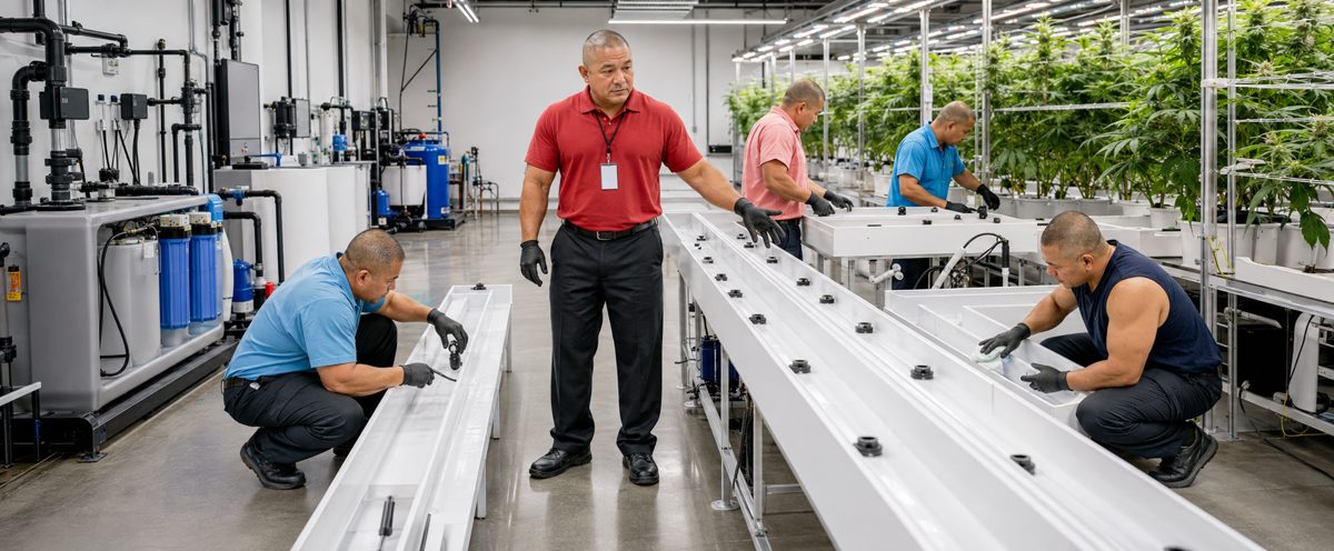Devin Lockett in the BiomedRx hydroponic cannabis cultivation facility